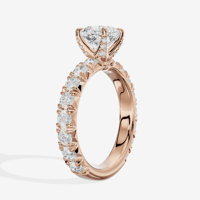 Crowned Sincere Cushion Engagement Ring with Side Stones (3/4 ct. tw.) in 14K Rose Gold