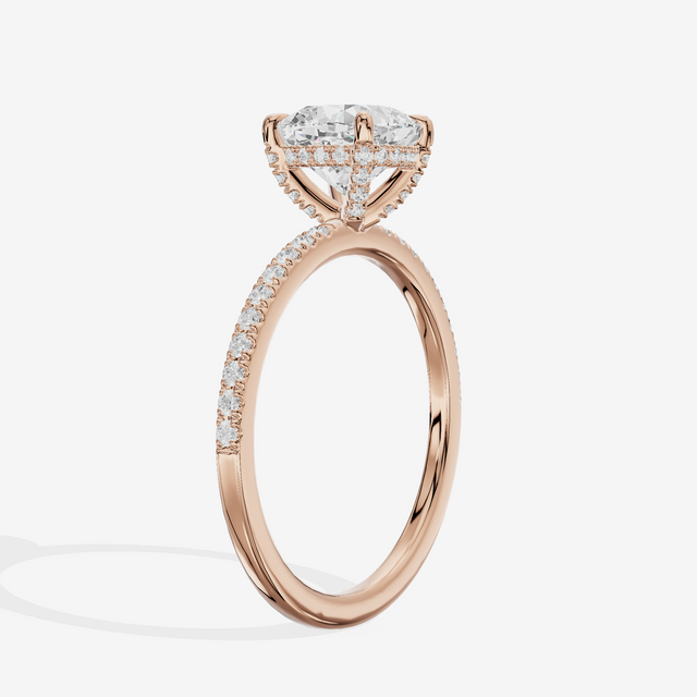 Bowed Sincere Cushion Engagement Ring with Side Stones (1/4 ct. tw.) in 14K Rose Gold