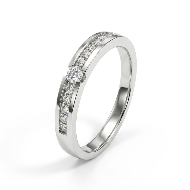 Low Profile Round Wedding Band (1/8 ct. tw.) in 18K White Gold