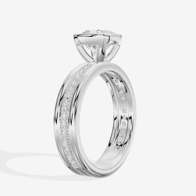 Belovae Bezel Cushion Engagement Ring with Side Stones (1/4 ct. tw.) in 18K White Gold