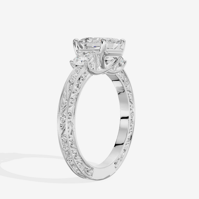 Triade Engraved Asscher Three Stone Engagement Ring (1/3 ct. tw.) in 14K White Gold