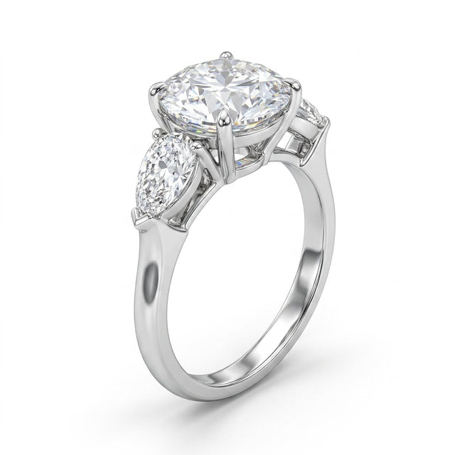 Cathedral Three Stone Round Engagement Ring (5.2 ct. tw.) in Platinum