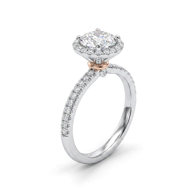 Halo Pavé Round Engagement Ring (1.06 ct. tw.) in 18K White Gold