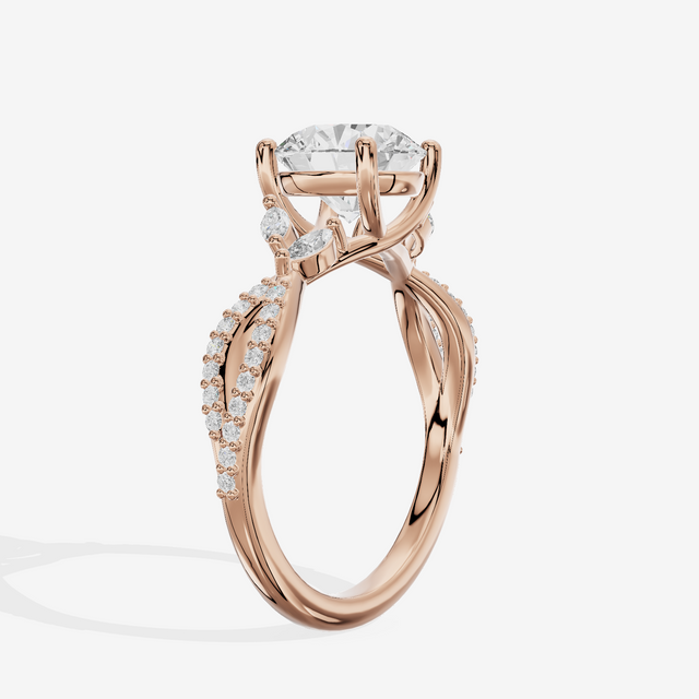 Luxe Lumera Round Engagement Ring with Side Stones (1/4 ct. tw.) in 14K Rose Gold