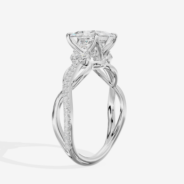 Lustrous Vowsae Princess Engagement Ring with Side Stones (1/5 ct. tw.) in Platinum