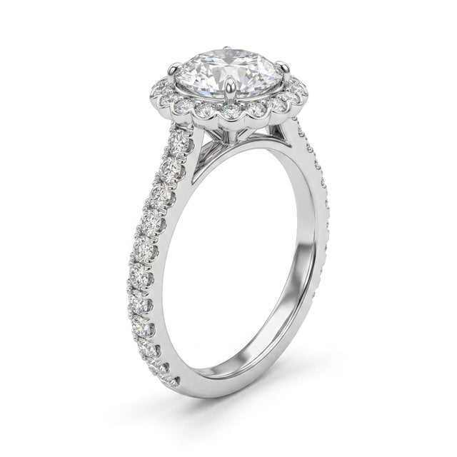 Cathedral Halo Pavé Round Engagement Ring (1.03 ct. tw.) in 18K White Gold