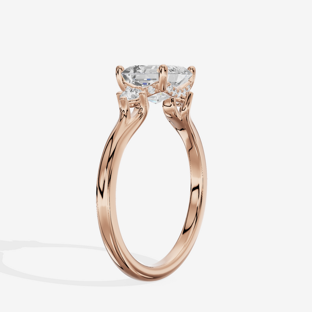 Sincere Three Stone Asscher Engagement Ring (1/6 ct. tw.) in 14K Rose Gold