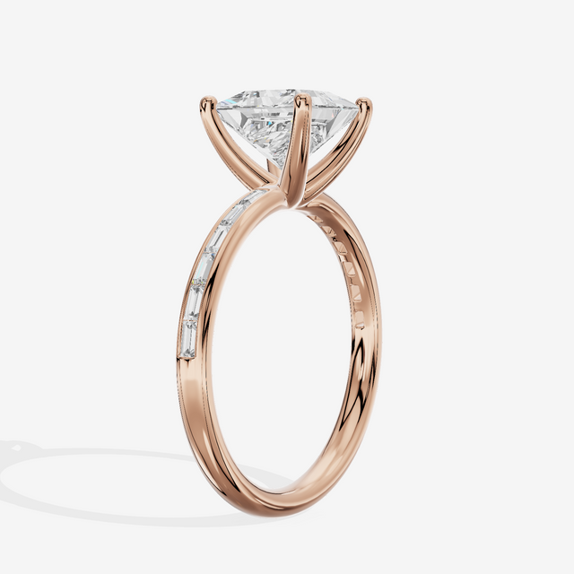 Tender Sincere Princess Engagement Ring with Side Stones (1/6 ct. tw.) in 14K Rose Gold