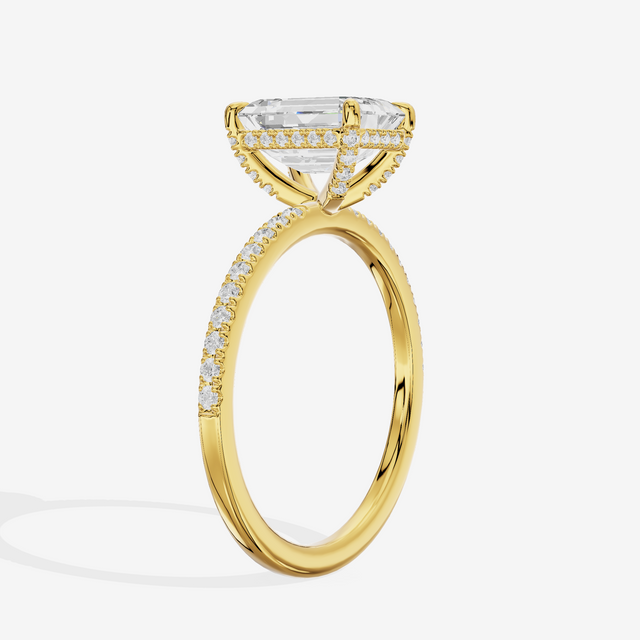 Bowed Sincere Emerald Engagement Ring with Side Stones (1/4 ct. tw.) in 18K Yellow Gold