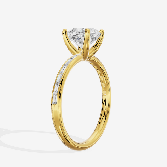 Tender Sincere Cushion Engagement Ring with Side Stones (1/6 ct. tw.) in 18K Yellow Gold