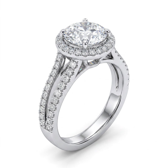 Halo Split Shank Heart Engagement Ring (1.15 ct. tw.) in 18K White Gold