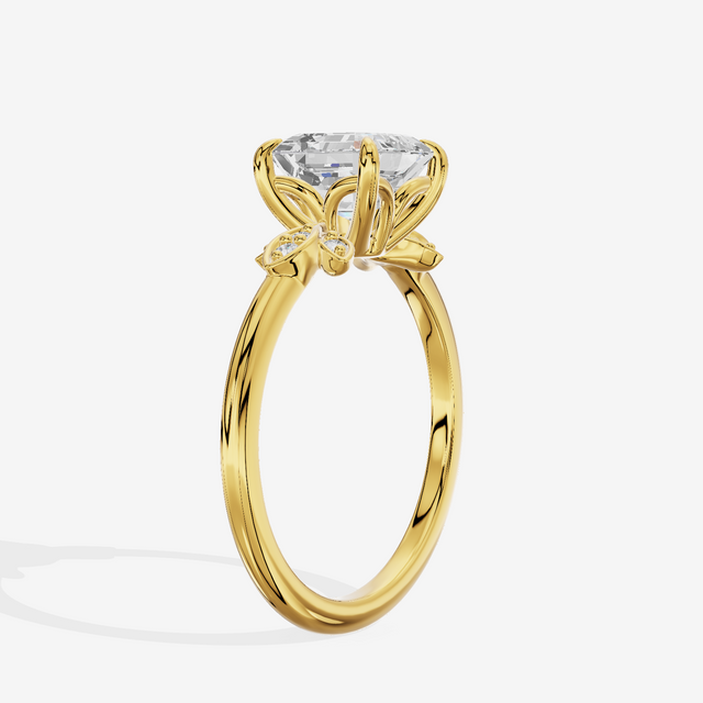 Trellise Asscher Engagement Ring with Side Stones (1/20 ct. tw.) in 14K Yellow Gold