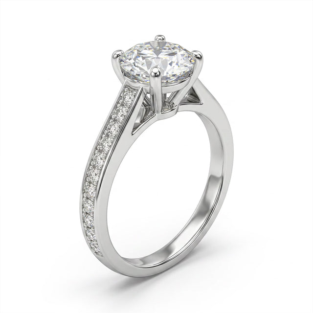 Solitaire Pavé Round Engagement Ring (2.02 ct. tw.) in Platinum