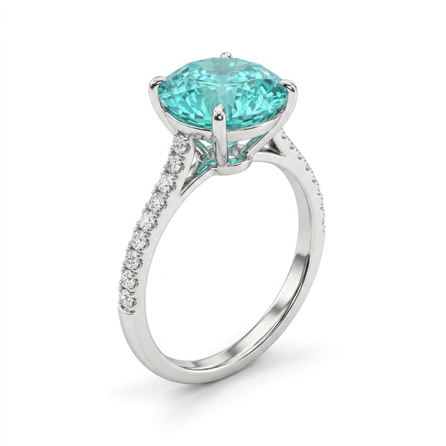 Cathedral Solitaire Pavé Pear Engagement Ring (5.02 ct. tw.) in 18K White Gold