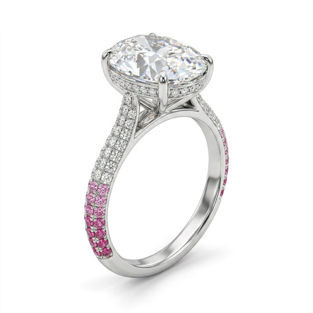Tall Cathedral Hidden Halo Pavé Oval Engagement Ring (5.02 ct. tw.) in 18K White Gold