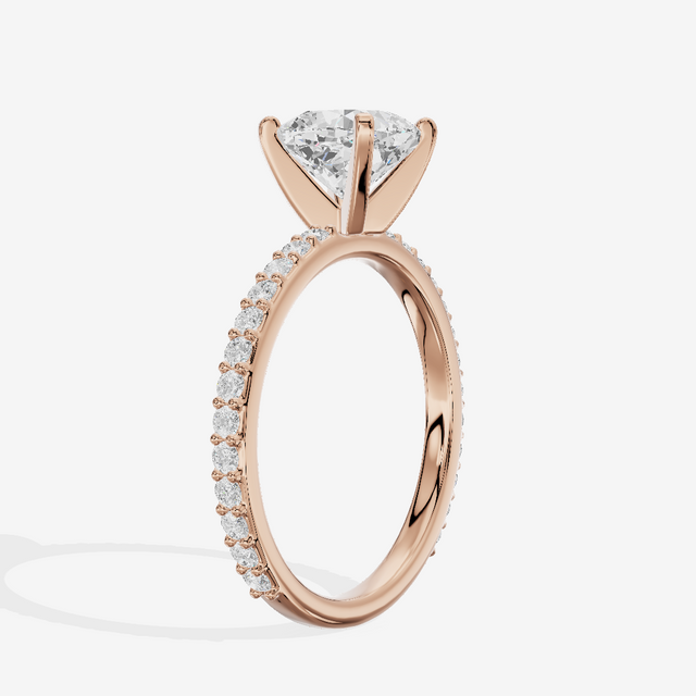 Petite Trellise Cushion Engagement Ring with Side Stones (1/3 ct. tw.) in 18K Rose Gold