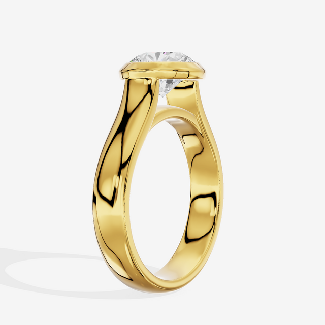 Cherubine 4mm Round Bezel Engagement Ring in 18K Yellow Gold