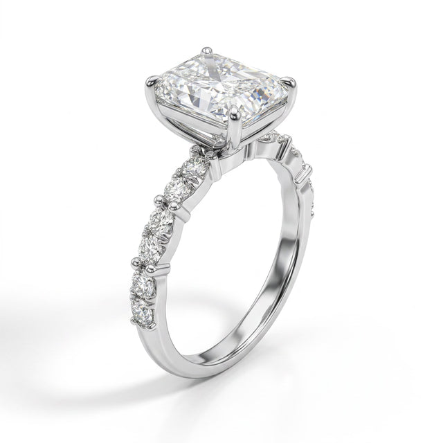 Solitaire Pavé Radiant Engagement Ring (3.05 ct. tw.) in 14K White Gold