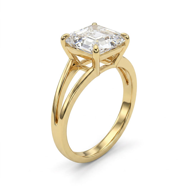 Solitaire Split Shank Asscher Engagement Ring (3 ct.) in 14K Yellow Gold
