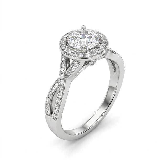 Halo Twist Round Engagement Ring (1.03 ct. tw.) in 18K White Gold