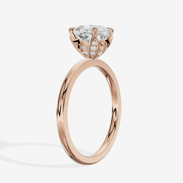 Whispered Vowsae Cushion Engagement Ring with Side Stones (1/15 ct. tw.) in 18K Rose Gold