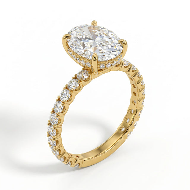 Hidden Halo Pavé Oval Engagement Ring (3.06 ct. tw.) in 18K Yellow Gold
