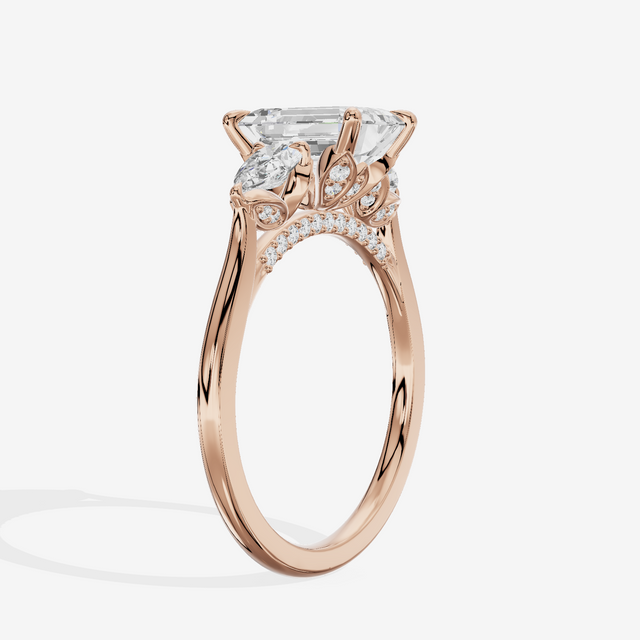Modern Sincere Three Stone Emerald Engagement Ring (1/2 ct. tw.) in 14K Rose Gold