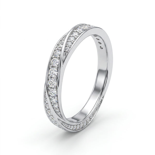 Low Profile Twist Round Wedding Band (7/8 ct. tw.) in 18K White Gold