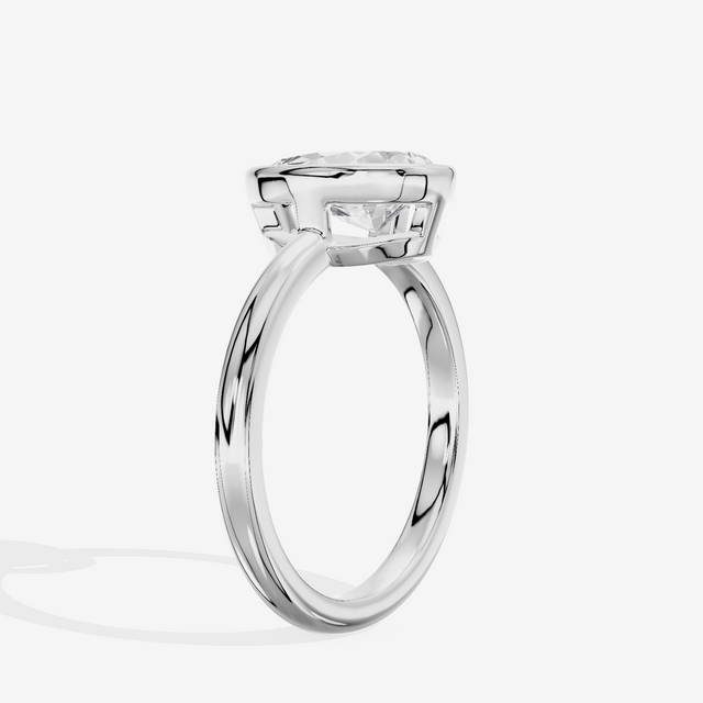 Tensare Bezel 2mm Pear Solitaire Engagement Ring in 14K White Gold