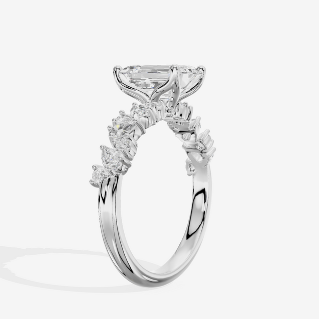 Bowed Vowsae Emerald Engagement Ring with Side Stones (2/5 ct. tw.) in 18K White Gold
