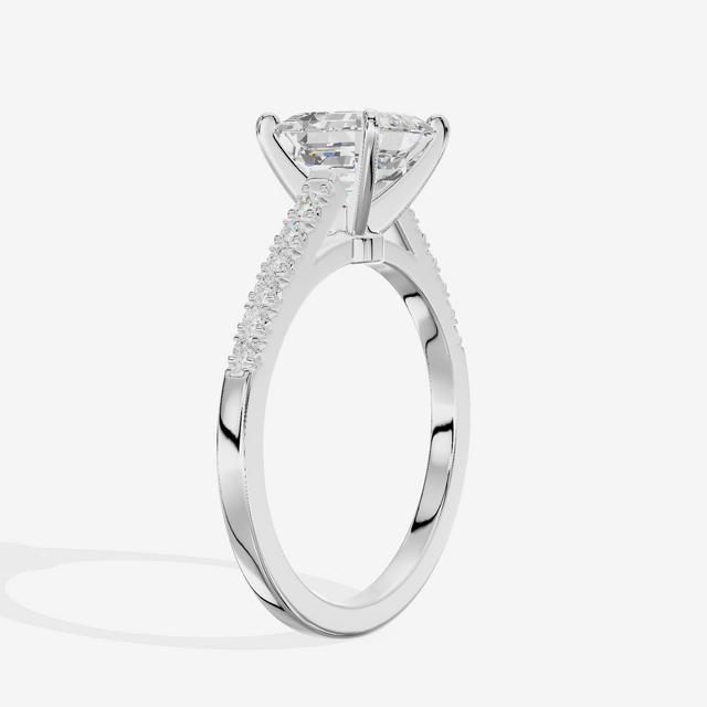 Sworn Vowsae Asscher Engagement Ring with Side Stones (1/10 ct. tw.) in 18K White Gold