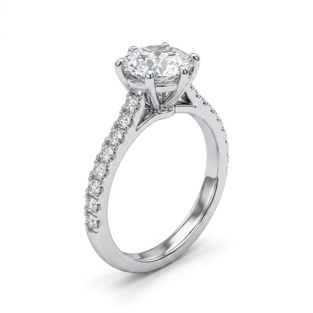 Cathedral Solitaire Pavé Round Engagement Ring (1.07 ct. tw.) in 18K White Gold