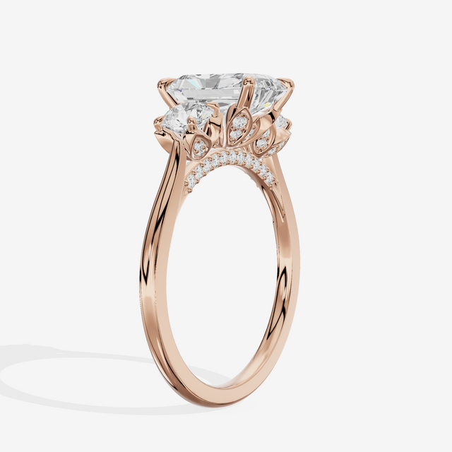 Royal Sincere Three Stone Radiant Engagement Ring (2/3 ct. tw.) in 14K Rose Gold