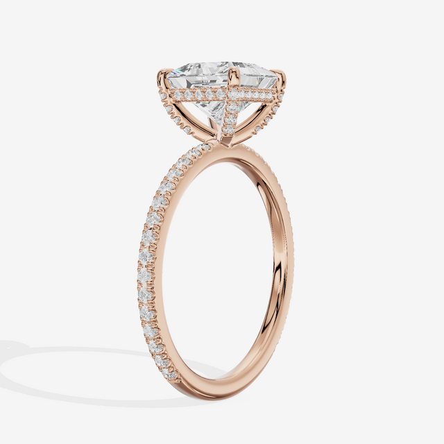Lustrous Sincere Princess Engagement Ring with Side Stones (1/3 ct. tw.) in 14K Rose Gold