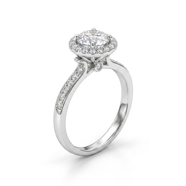Halo Pavé Round Engagement Ring (1/2 ct. tw.) in 18K White Gold