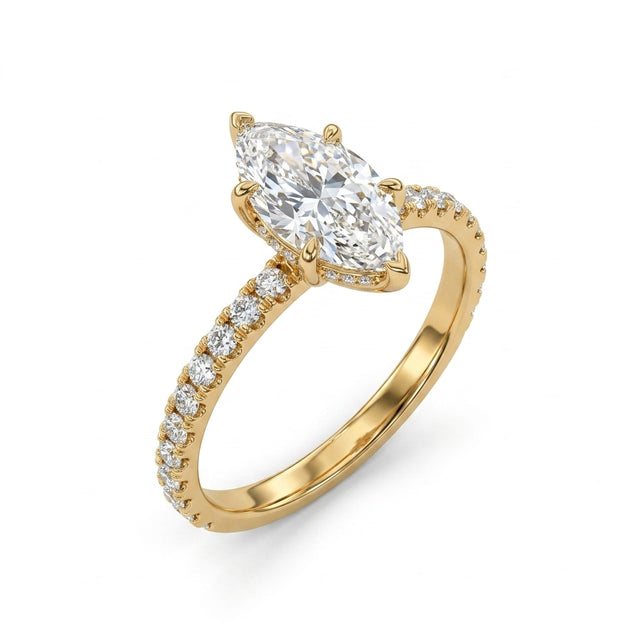 Solitaire Pavé Marquise Engagement Ring (3.03 ct. tw.) in 18K Yellow Gold
