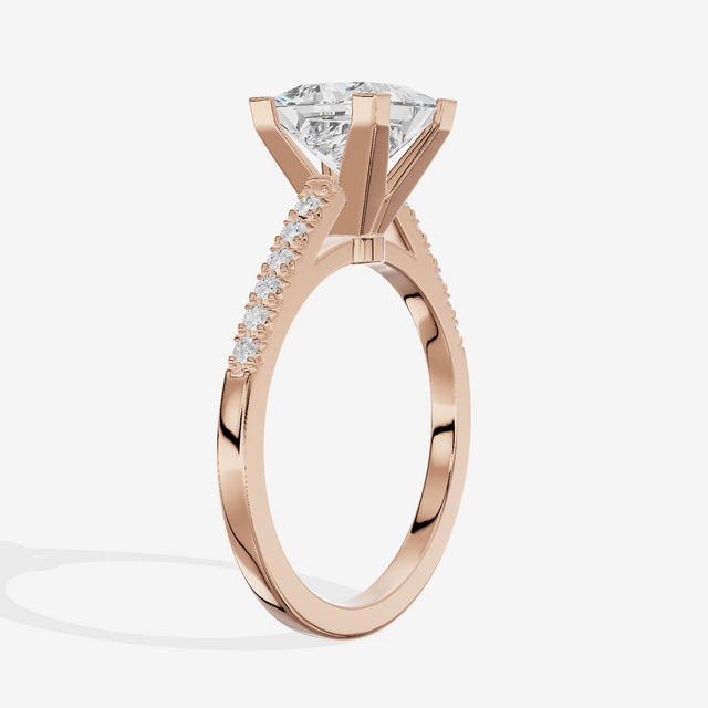 Sworn Vowsae Princess Engagement Ring with Side Stones (1/10 ct. tw.) in 18K Rose Gold