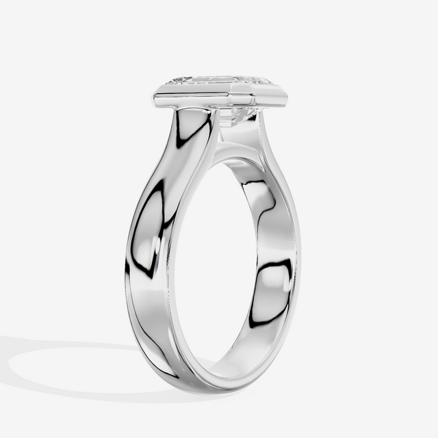 Cherubine 4mm Emerald Bezel Engagement Ring in Platinum