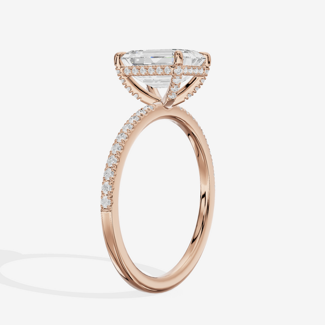 Bowed Sincere Emerald Engagement Ring with Side Stones (1/4 ct. tw.) in 14K Rose Gold