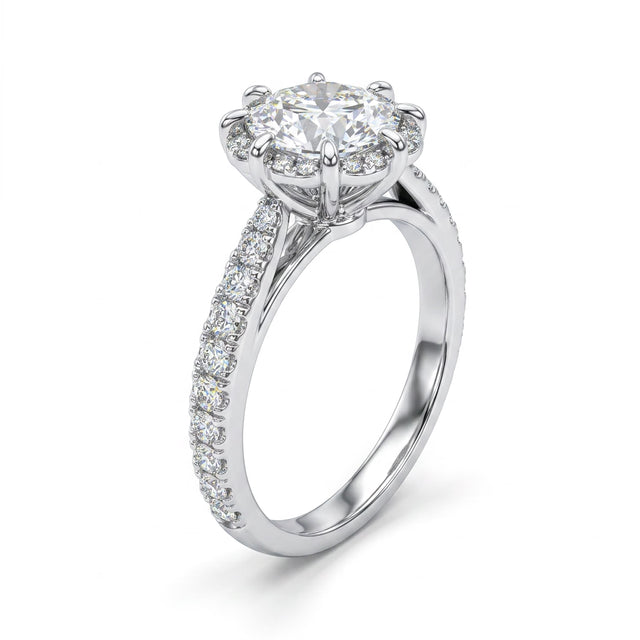 Halo Pavé Round Engagement Ring (1.01 ct. tw.) in 18K White Gold