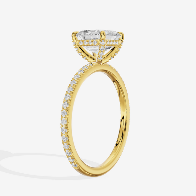 Lustrous Sincere Asscher Engagement Ring with Side Stones (1/3 ct. tw.) in 14K Yellow Gold