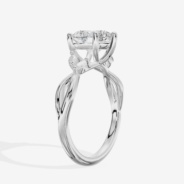 Modern Sincere Heart Engagement Ring with Side Stones in 14K White Gold