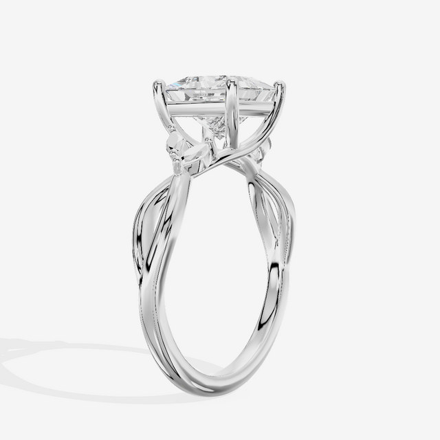 Modern Sincere Princess Engagement Ring with Side Stones in 14K White Gold