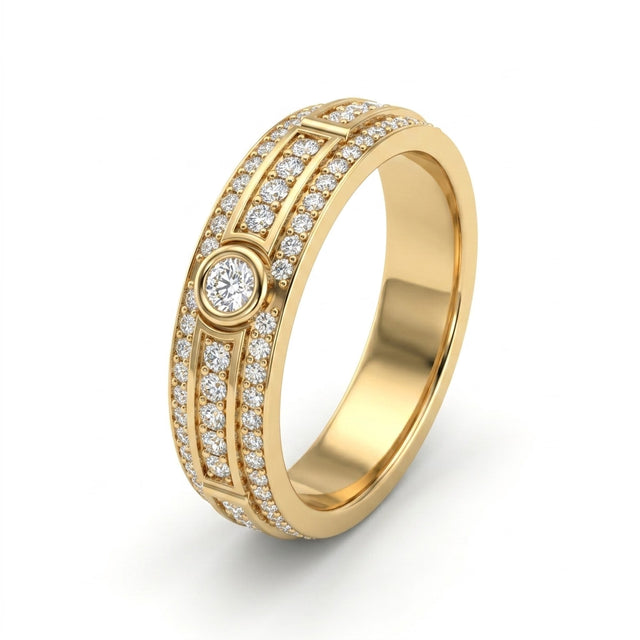 Low Profile Pavé Round Wedding Band (1/10 ct. tw.) in 18K Yellow Gold