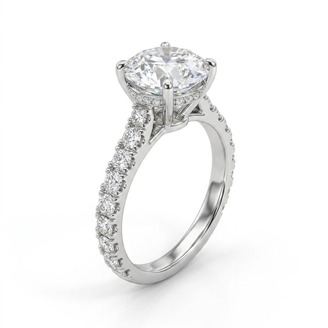 Cathedral Pavé Round Engagement Ring (3.06 ct. tw.) in Platinum