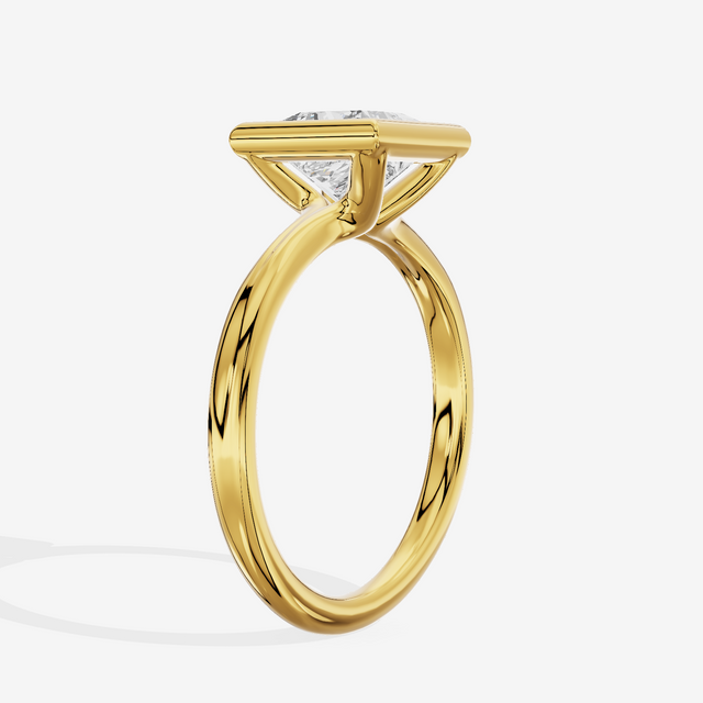 Coeurine Bezel 2mm Princess Solitaire Engagement Ring in 14K Yellow Gold