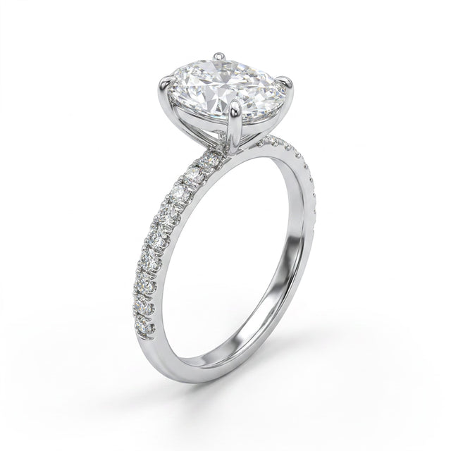 Solitaire Pavé Oval Engagement Ring (5.02 ct. tw.) in 18K White Gold
