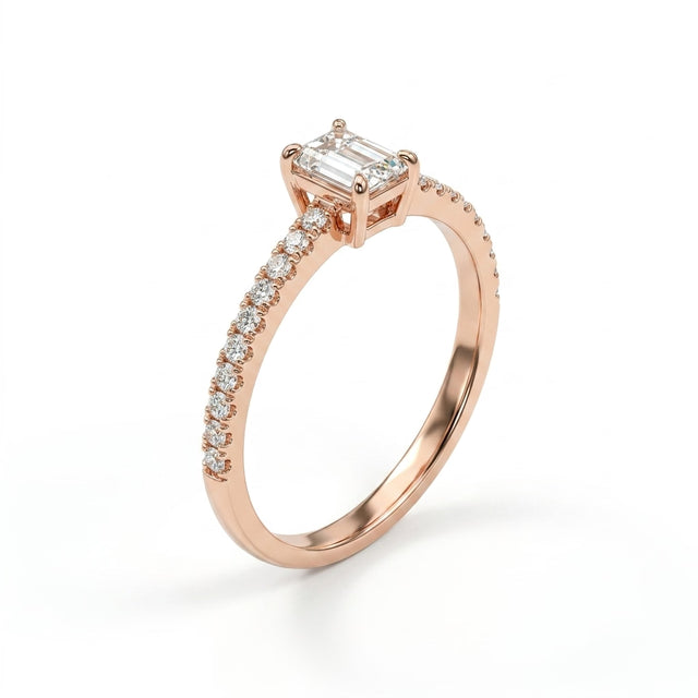 Solitaire Pavé Emerald Engagement Ring (1/5 ct. tw.) in 18K Rose Gold