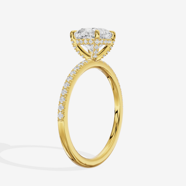 Bowed Sincere Cushion Engagement Ring with Side Stones (1/4 ct. tw.) in 18K Yellow Gold