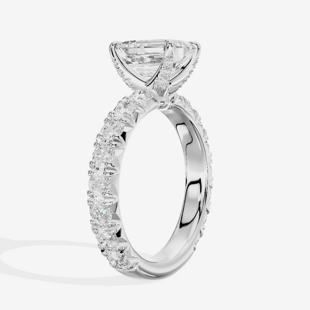 Crowned Sincere Emerald Engagement Ring with Side Stones (3/4 ct. tw.) in Platinum